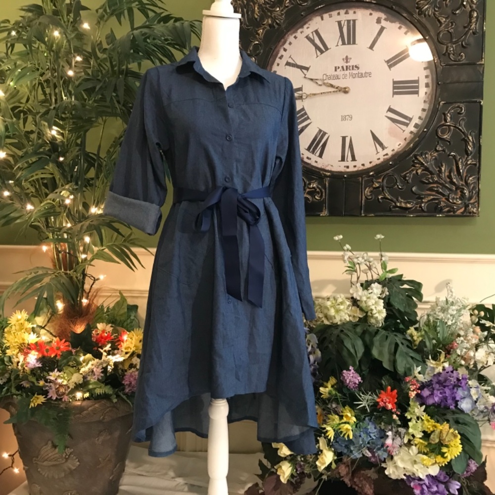 Casual soft denim jean shirt dress - Picture 2 of 11